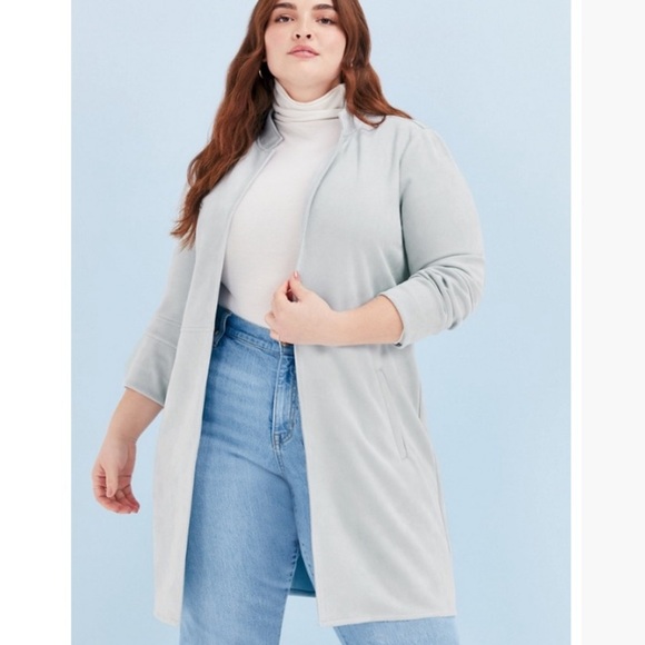 JustFab Faux Suede Baby Blue Open Front Jacket, Size M, New in Bag - Picture 5 of 8